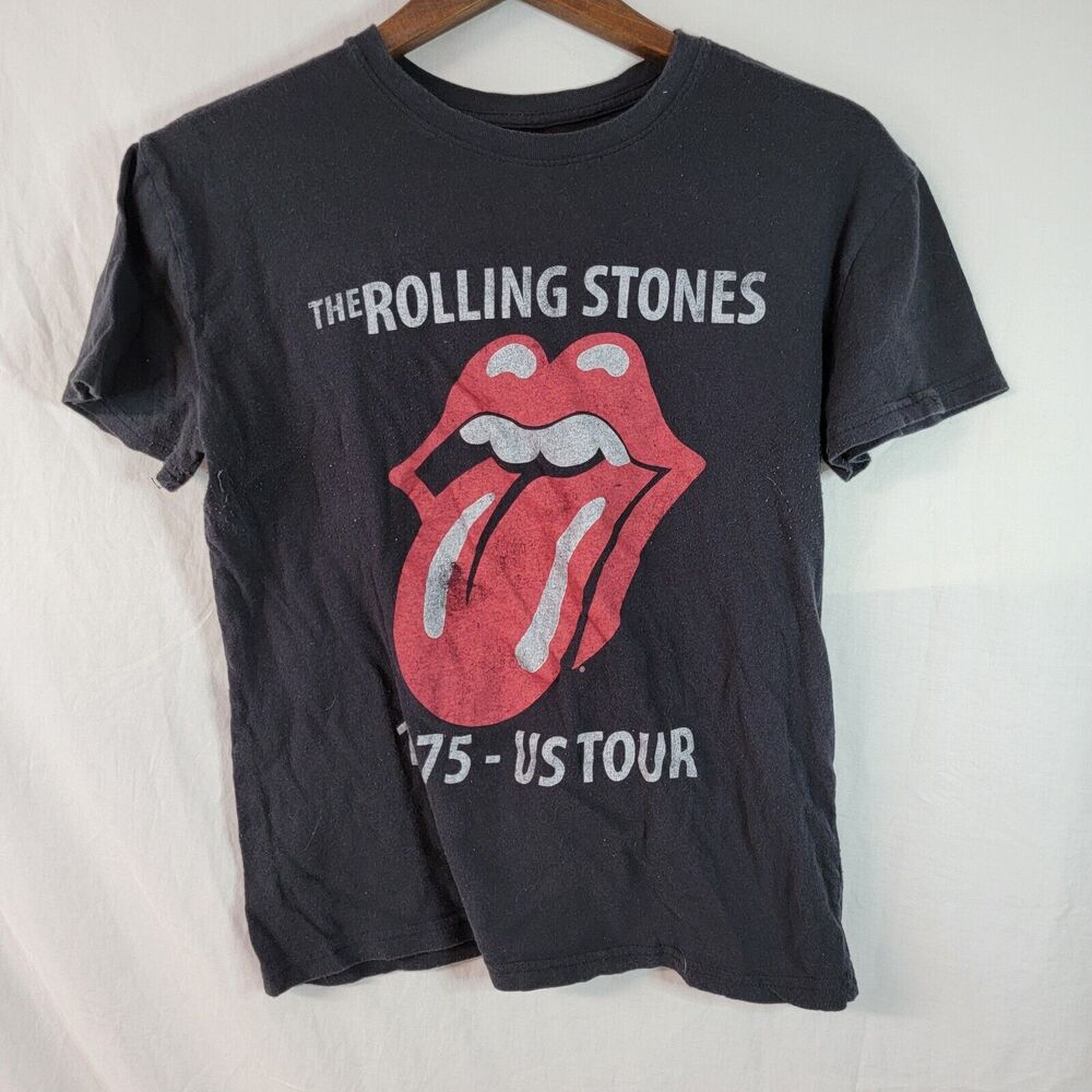 The Rolling Stone Womens Black Reprint 1975 US Tour Graphic T-Shirt Size Small